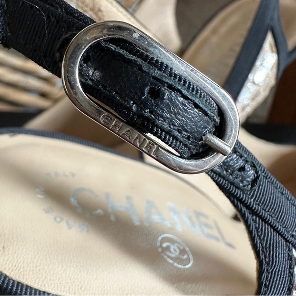 CHANEL Canvas & Python Leather Bow AUTHENTIC Slingback Pumps Black Beige Sz. 36 - Picture 12 of 16